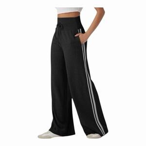 Halara Ribbed High Waisted Tummy Control Wide Leg Sweatpants Black Medium NWOT
